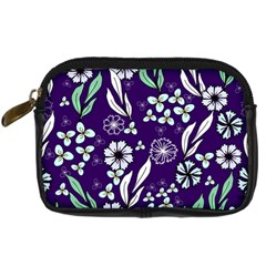 Floral Blue Pattern Digital Camera Leather Case by MintanArt