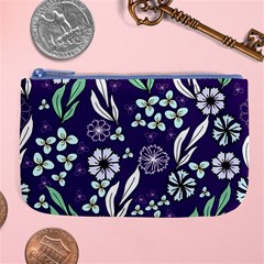 Floral Blue Pattern Large Coin Purse by MintanArt