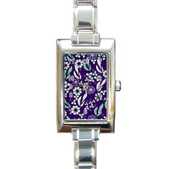 Floral Blue Pattern  Rectangle Italian Charm Watch by MintanArt