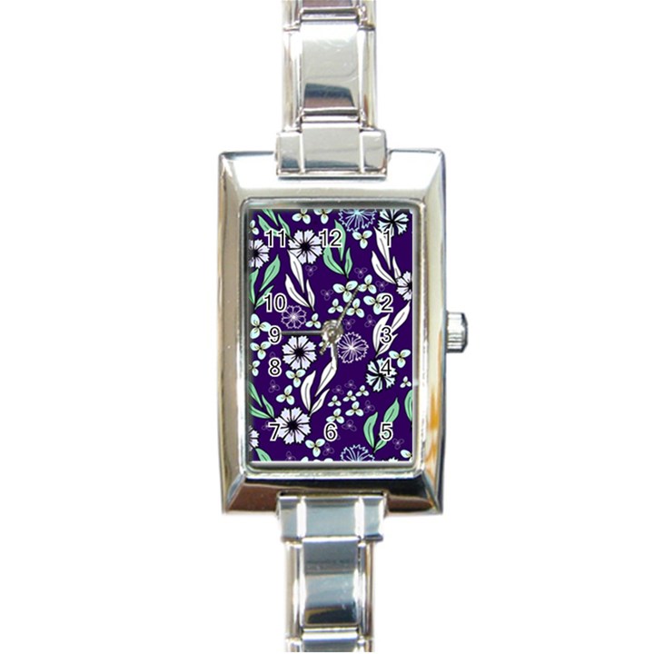 Floral blue pattern  Rectangle Italian Charm Watch