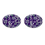 Floral blue pattern  Cufflinks (Oval) Front(Pair)