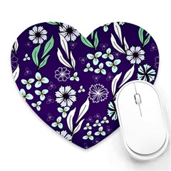 Floral Blue Pattern  Heart Mousepads by MintanArt