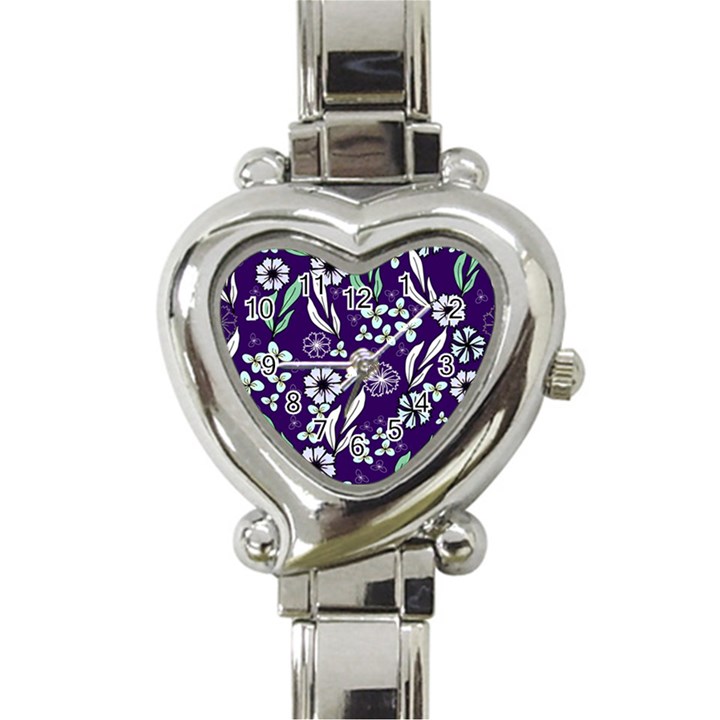 Floral blue pattern  Heart Italian Charm Watch