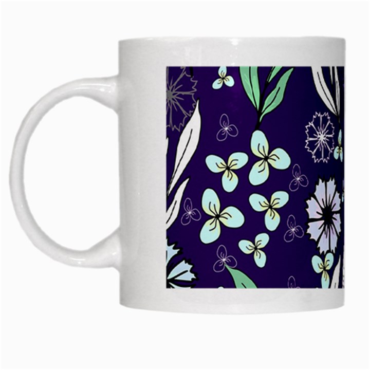 Floral blue pattern  White Mugs