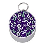 Floral blue pattern  Mini Silver Compasses Front