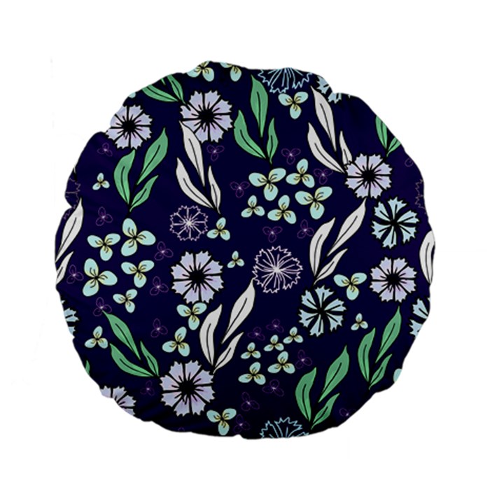 Floral blue pattern  Standard 15  Premium Flano Round Cushions