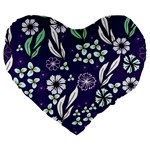 Floral blue pattern  Large 19  Premium Heart Shape Cushions Front