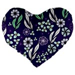 Floral blue pattern  Large 19  Premium Heart Shape Cushions Back