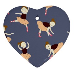 Cute  Pattern With  Dancing Ballerinas On The Blue Background Ornament (heart) by EvgeniiaBychkova