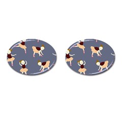 Cute  Pattern With  Dancing Ballerinas On The Blue Background Cufflinks (oval) by EvgeniiaBychkova