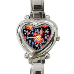 Orange And Blue Chamomiles Design Heart Italian Charm Watch by ArtsyWishy