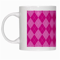 Pink Diamond Pattern White Mugs by ArtsyWishy