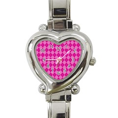 Pink Diamond Pattern Heart Italian Charm Watch by ArtsyWishy