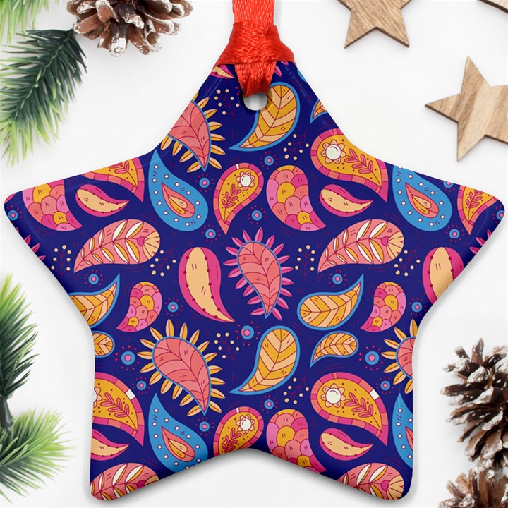 Blue Paisley Print 2 Star Ornament (Two Sides)