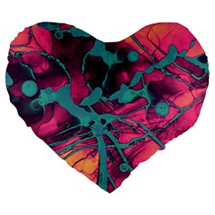 Pink And Turquoise Alcohol Ink Large 19  Premium Flano Heart Shape Cushions by Dazzleway