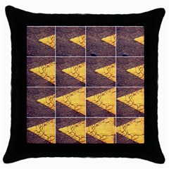 Yellow, Traffic, Cone, Arrow, Cracks, Asphalt  Throw Pillow Case (black) by ScottFreeArt