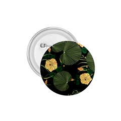 Tropical Vintage Yellow Hibiscus Floral Green Leaves Seamless Pattern Black Background  1 75  Buttons by Sobalvarro