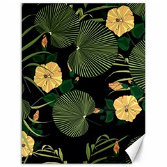 Tropical Vintage Yellow Hibiscus Floral Green Leaves Seamless Pattern Black Background  Canvas 12  X 16  by Sobalvarro