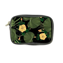 Tropical Vintage Yellow Hibiscus Floral Green Leaves Seamless Pattern Black Background  Coin Purse by Sobalvarro