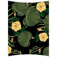 Tropical Vintage Yellow Hibiscus Floral Green Leaves Seamless Pattern Black Background  Back Support Cushion by Sobalvarro