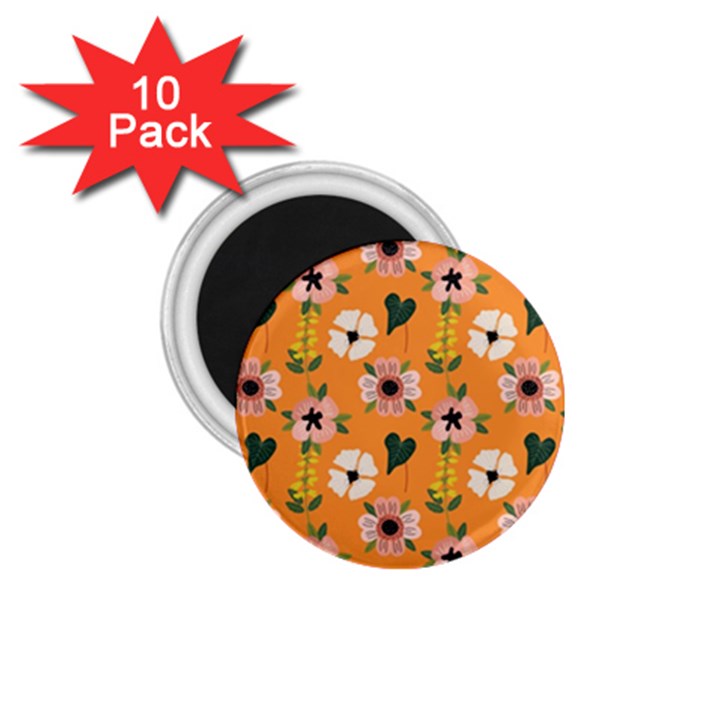 Flower Orange Pattern Floral 1.75  Magnets (10 pack) 