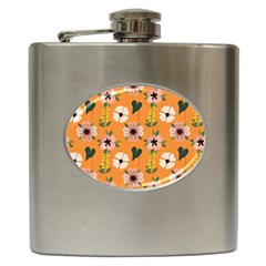 Flower Orange Pattern Floral Hip Flask (6 Oz) by Dutashop