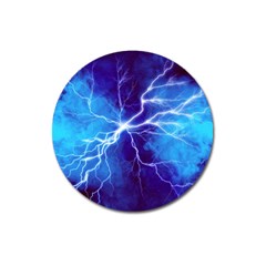 Blue Thunder Lightning At Night, Graphic Art Magnet 3  (round) by picsaspassion