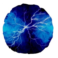 Blue Thunder Lightning At Night, Graphic Art Large 18  Premium Flano Round Cushions by picsaspassion