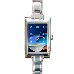 Flower Background Blue Design Rectangle Italian Charm Watch by Dutashop