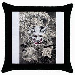 Samurai Oni Mask Throw Pillow Case (black) by Saga96