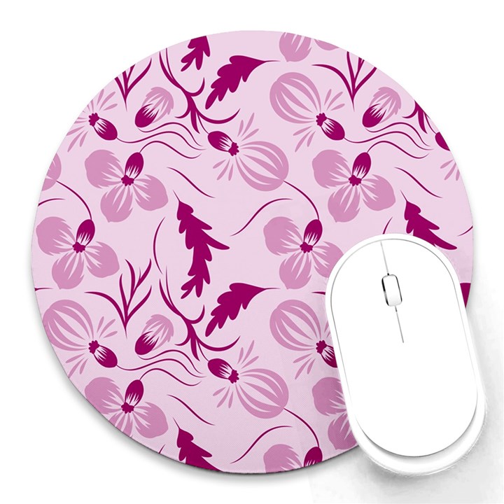 Dark pink flowers Round Mousepads