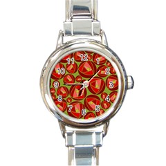 Abstract Rose Garden Red Round Italian Charm Watch by Dutashop