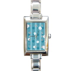 Gardenia Flowers White Blue Rectangle Italian Charm Watch by Dutashop