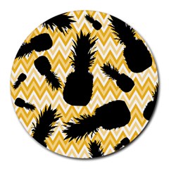 Ananas Chevrons Noir/jaune Round Mousepads by kcreatif