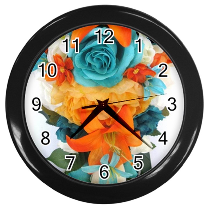 Spring Flowers Wall Clock (Black)