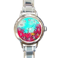 Flowers Round Italian Charm Watch by LW323