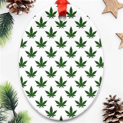 Weed At White, Ganja Leafs Pattern, 420 Hemp Regular Theme Ornament (oval) by Casemiro