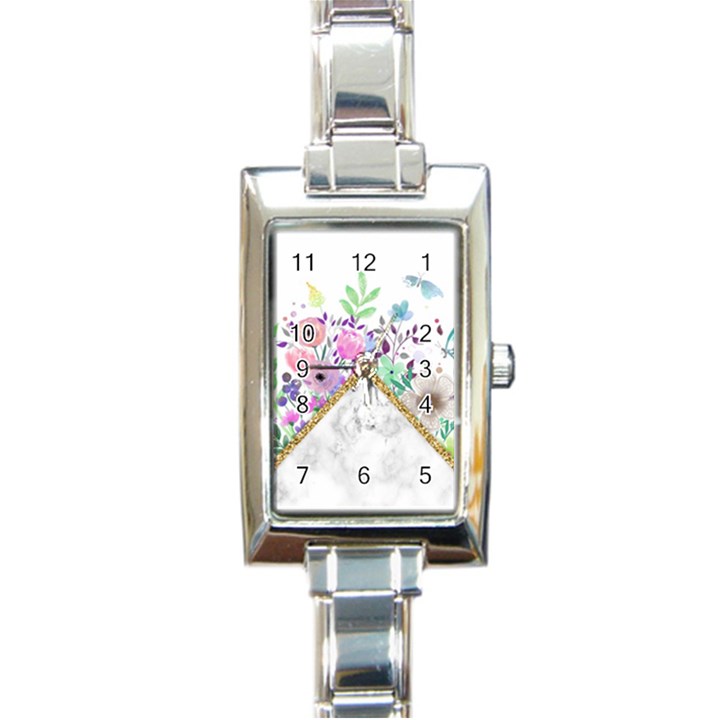 Minimal Gold Marble Bouquet Rectangle Italian Charm Watch