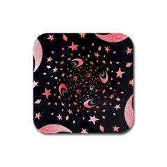 Pattern Lune Étoile Profondeur Rubber Square Coaster (4 Pack)  by alllovelyideas