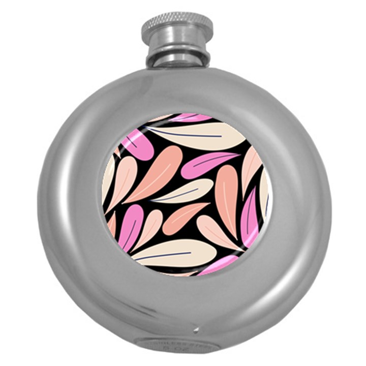 Pattern Feuilles Rose Peche Jaune Round Hip Flask (5 oz)