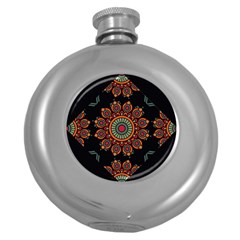 Colored Mandala Dark 2 Round Hip Flask (5 Oz) by byali