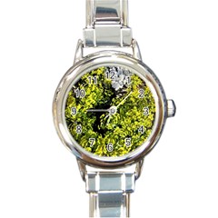 Acid Green Patterns Round Italian Charm Watch by kaleidomarblingart