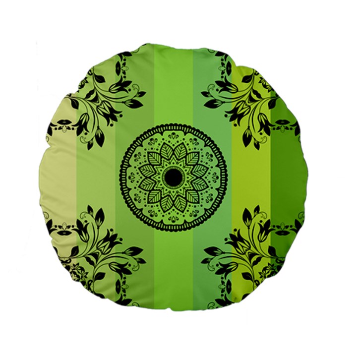 Green Grid Cute Flower Mandala Standard 15  Premium Flano Round Cushions