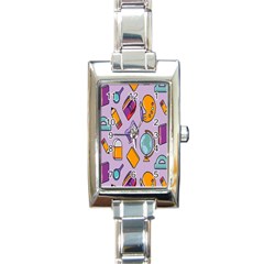 Back To School And Schools Out Kids Pattern Rectangle Italian Charm Watch by DinzDas