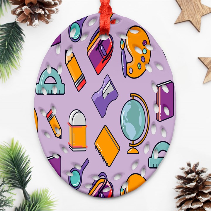 Back To School And Schools Out Kids Pattern Ornament (Oval Filigree)