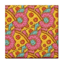 Fast Food Pizza And Donut Pattern Tile Coaster by DinzDas