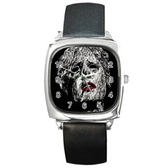 Creepy Head Sculpture Artwork Square Metal Watch by dflcprintsclothing