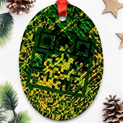 Root Humanity Bar And Qr Code Green And Yellow Doom Oval Ornament (two Sides) by WetdryvacsLair