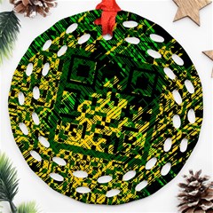 Root Humanity Bar And Qr Code Green And Yellow Doom Round Filigree Ornament (two Sides) by WetdryvacsLair