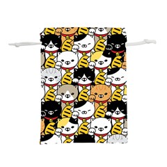 Cat-seamless-pattern-lucky-cat-japan-maneki-neko-vector-kitten-calico-pet-scarf-isolated-repeat-back Lightweight Drawstring Pouch (s) by elchino